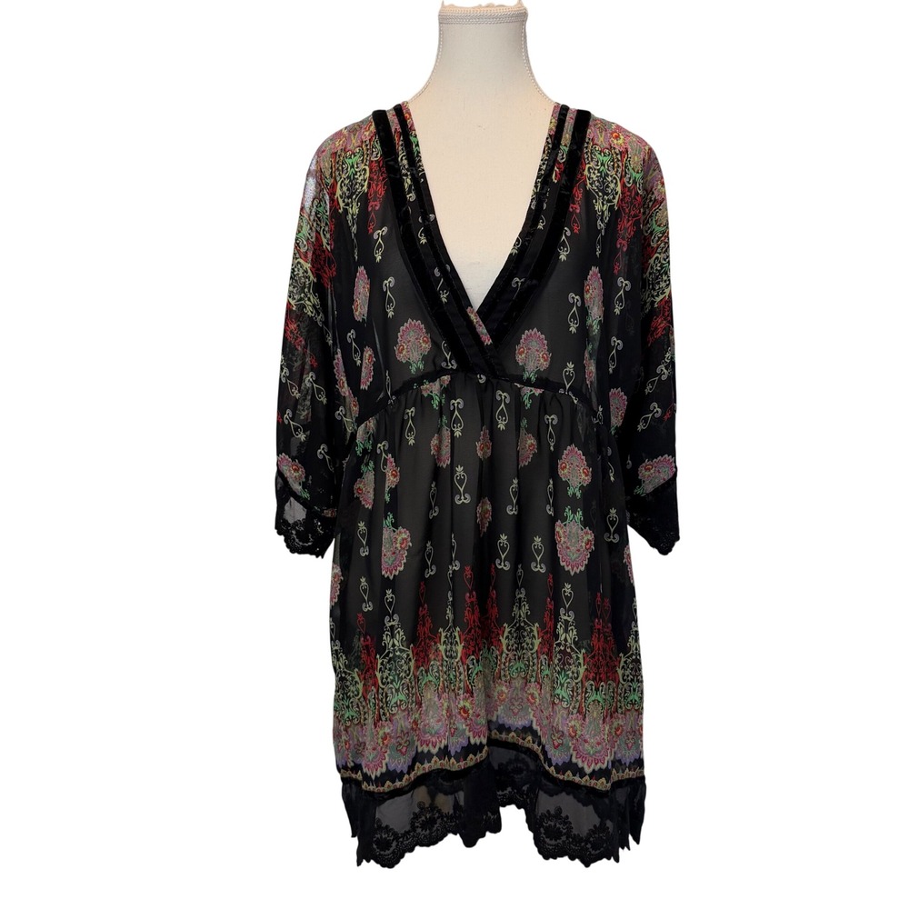 Uncle Frank Anthro Small Sheer Paisley Tunic Dress Velvet Lace Black Whimsigoth